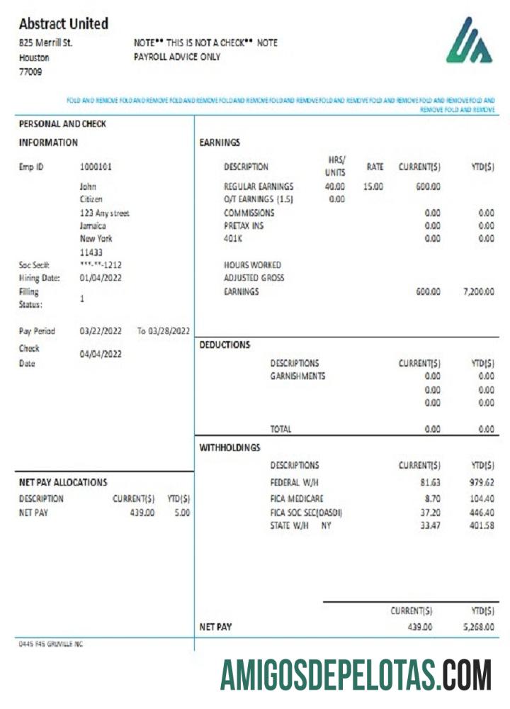 Esboço de pagamento abstrato da United dos EUA, Nova York modelo